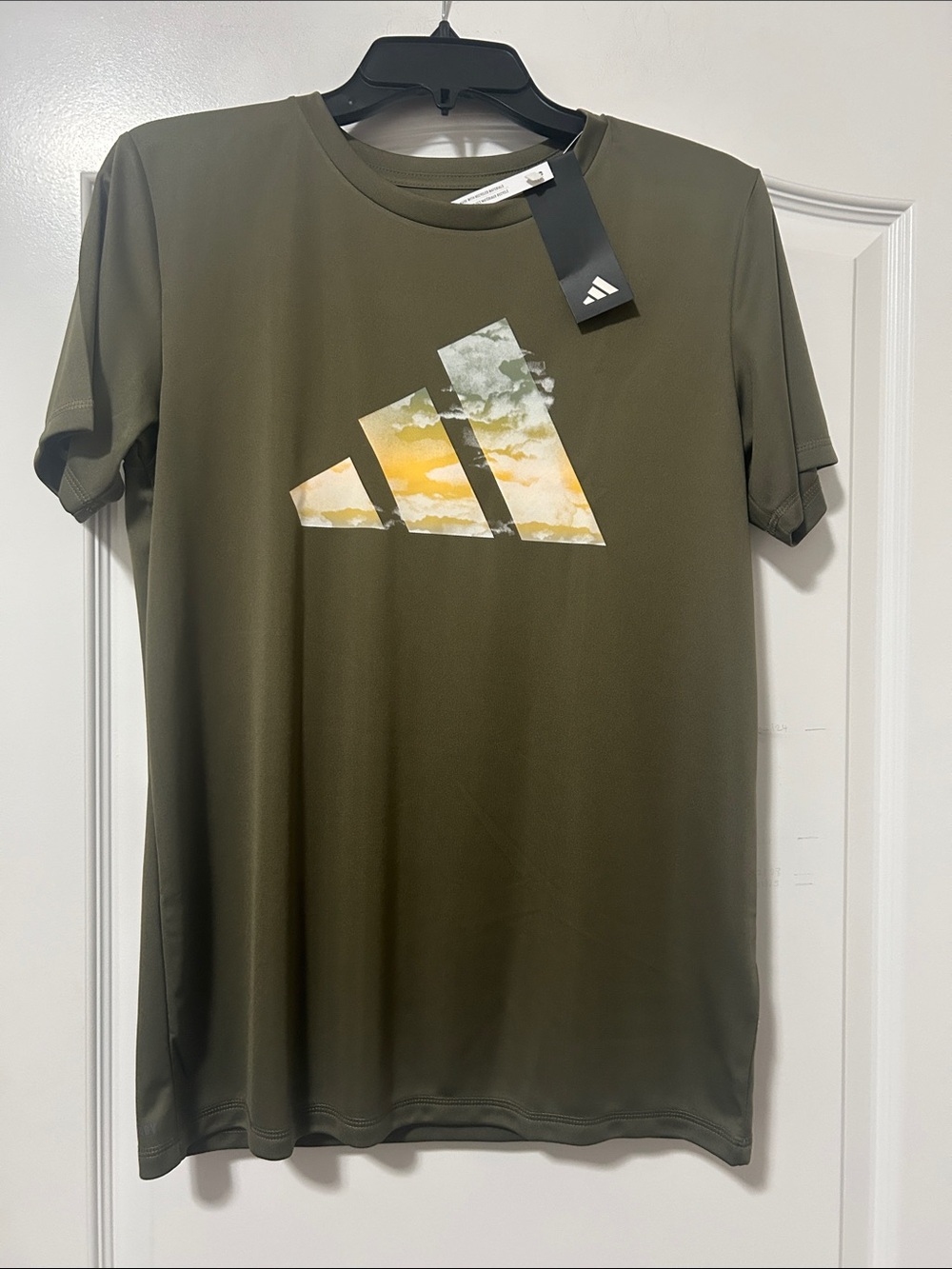 adidas Olive Green Tee with Yellow Accent Logo
